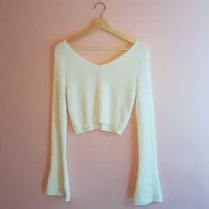 Cropped White Long Sleeve Sweater